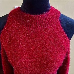 Red Cold Shoulders Sweater